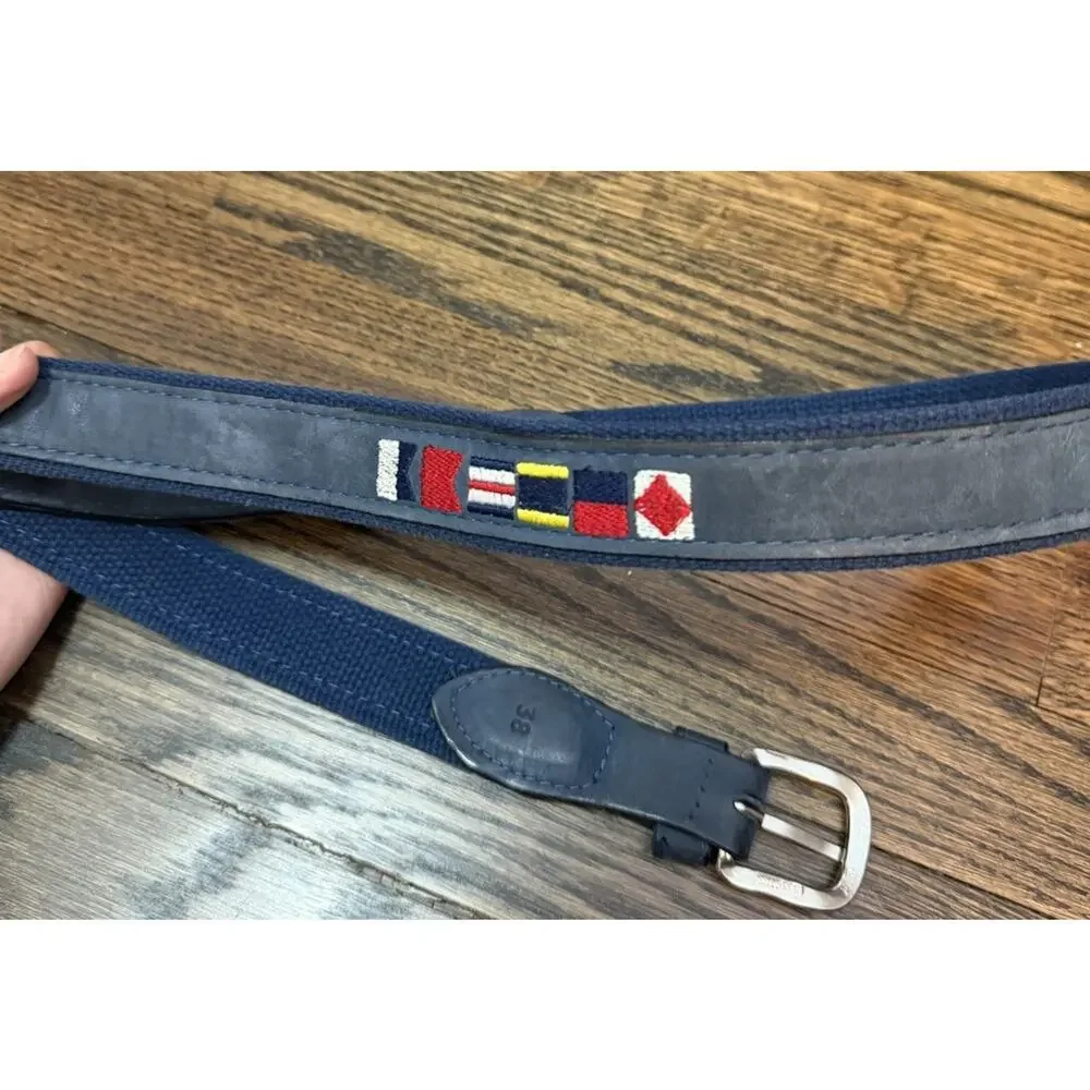 Zeppelin Navy Blue Nautical Flags Embroidered Belt Sz 38